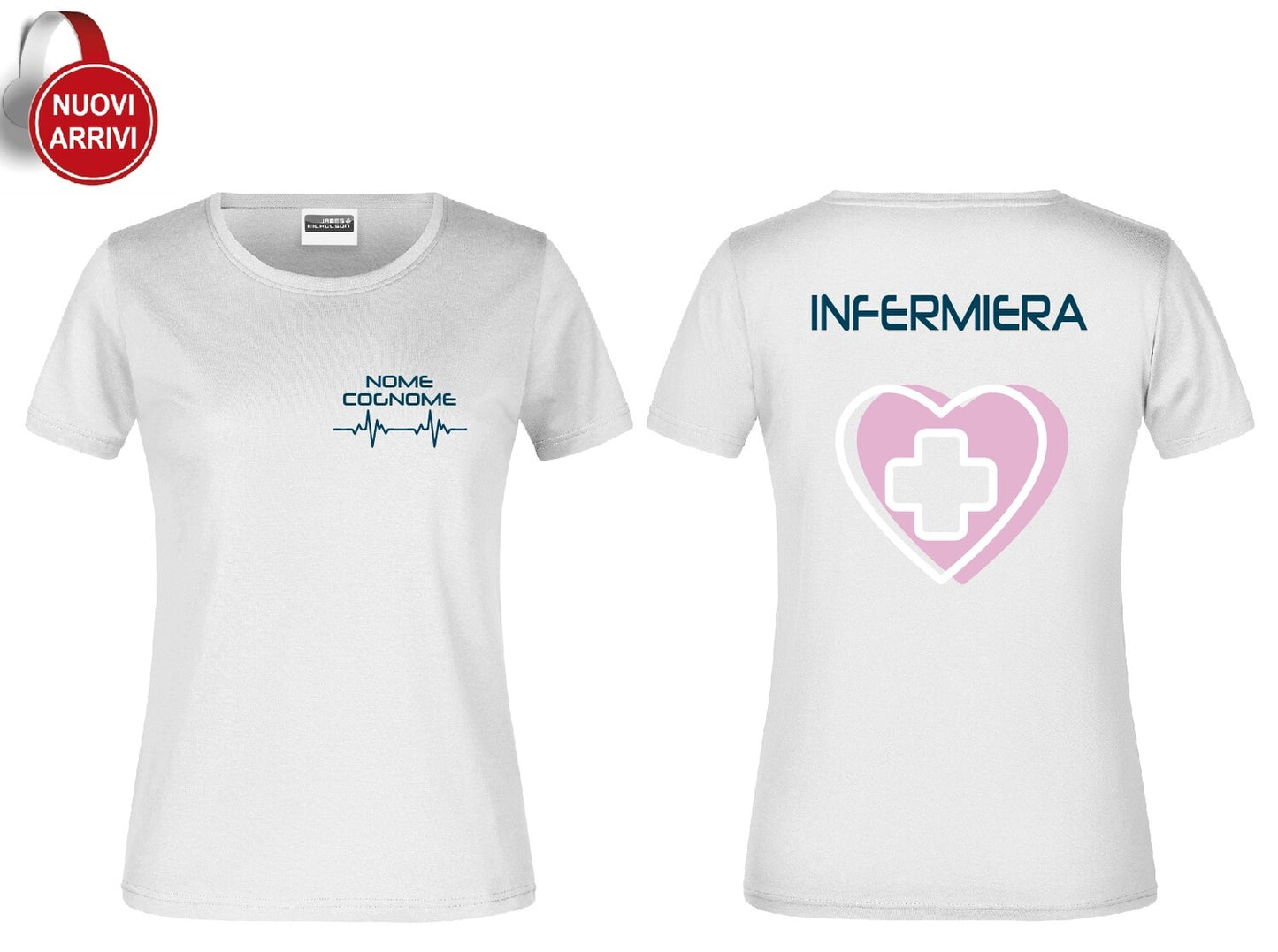 T-shirt Infermiera New CUORE ROSA - Personalizzata con nome