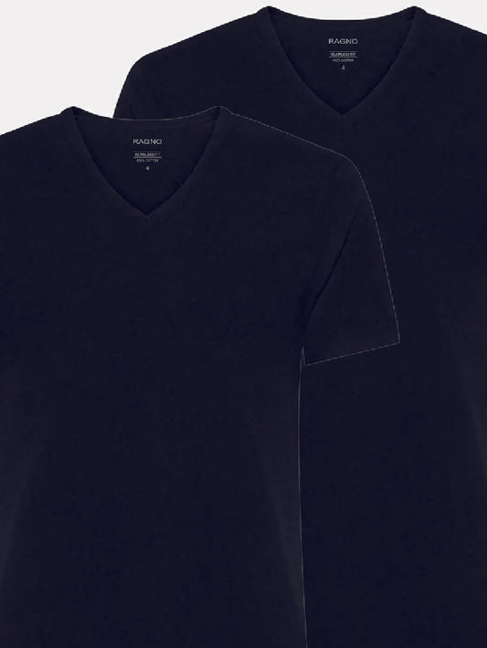 T-shirt Maglificio Ragno maglietta Scollo V in cotone Nero Bipack 2x1