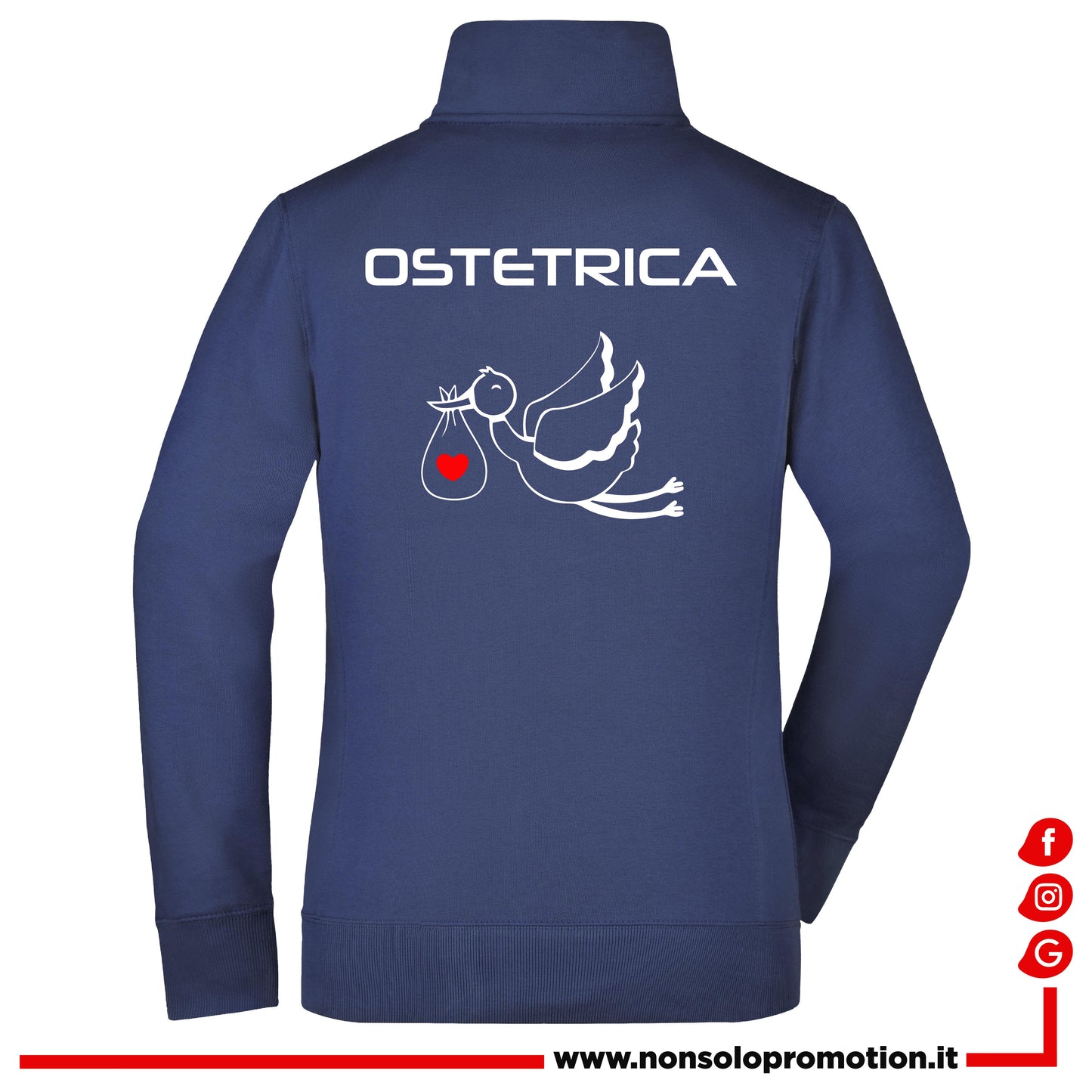 Felpa Ostetrica e Ostetrico Cicogna Full Zip - Personalizzata con nome