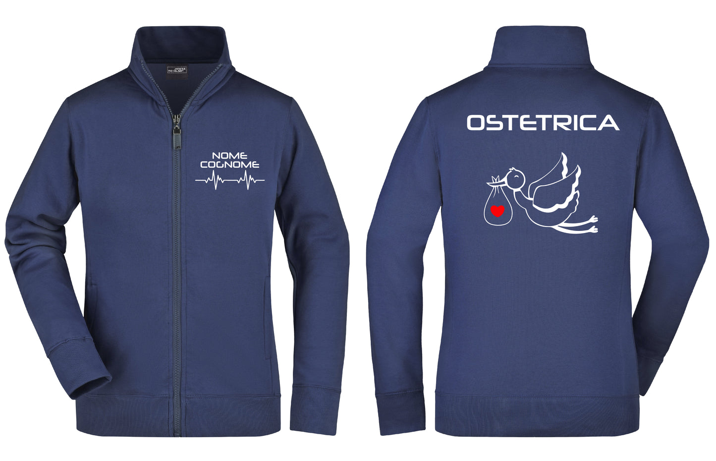 Felpa Ostetrica e Ostetrico Cicogna Full Zip - Personalizzata con nome