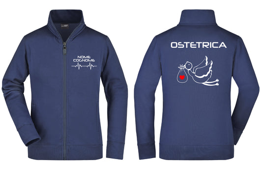 Felpa Ostetrica e Ostetrico Cicogna Full Zip - Personalizzata con nome