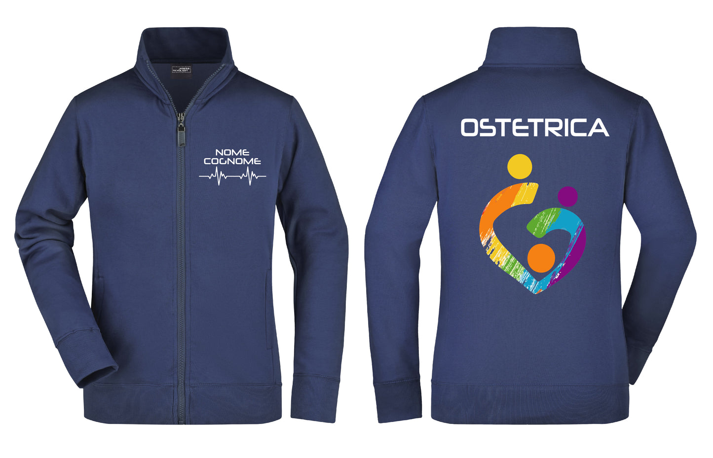 Felpa Ostetrica e Ostetrico Famiglia Full Zip - Personalizzata con nome