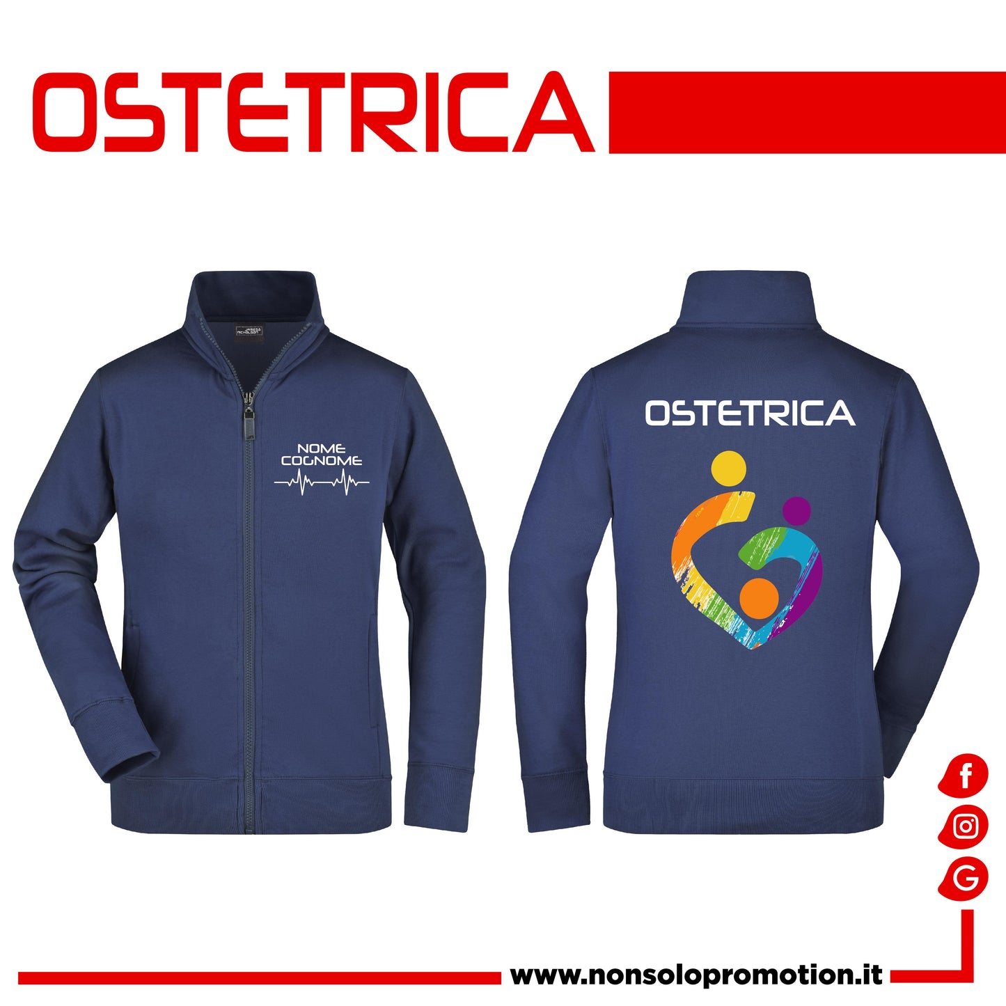 Felpa Ostetrica e Ostetrico Famiglia Full Zip - Personalizzata con nome