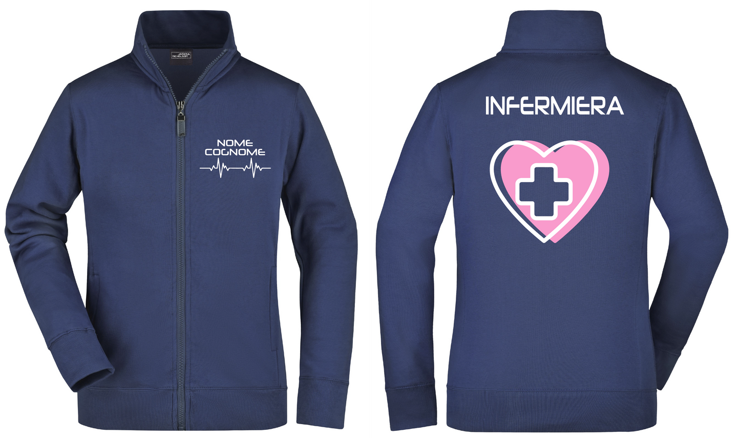 Felpa New infermiera cuore rosa Full Zip - Personalizzata con nome