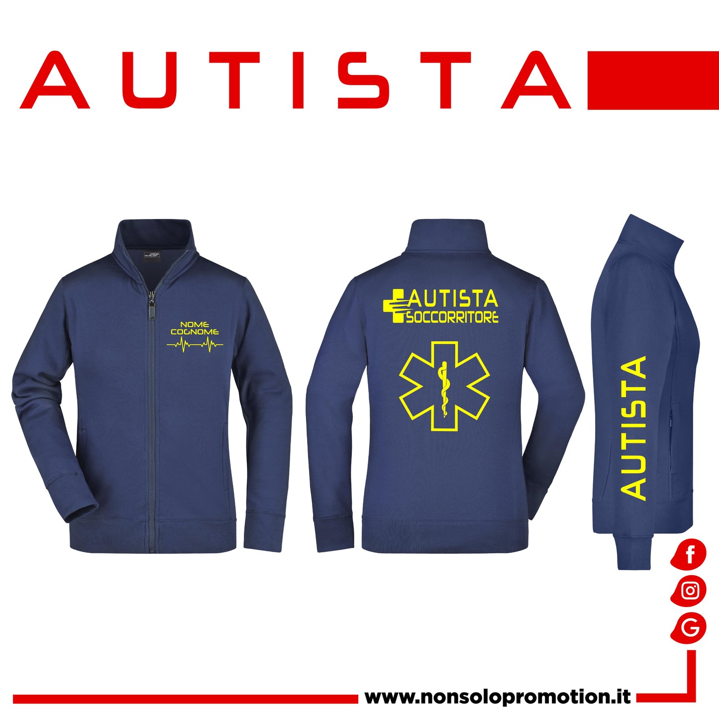Felpa Autista Soccorritore fluo  - Personalizzata con nome