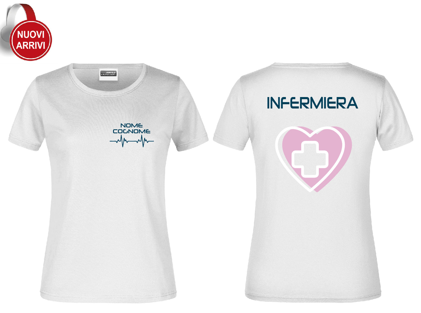 T-shirt Infermiera New CUORE ROSA - Personalizzata con nome