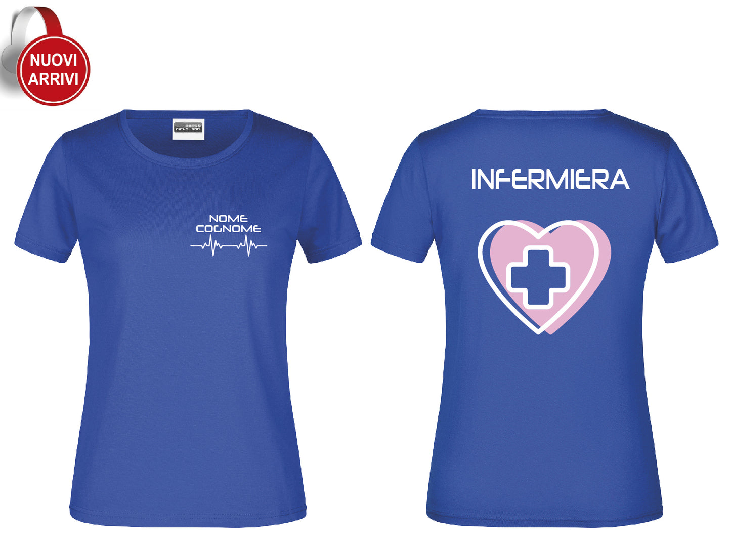 T-shirt Infermiera New CUORE ROSA - Personalizzata con nome