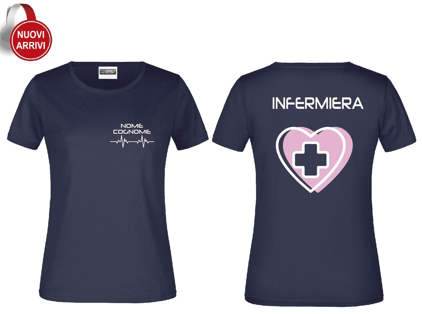 T-shirt Infermiera New CUORE ROSA - Personalizzata con nome