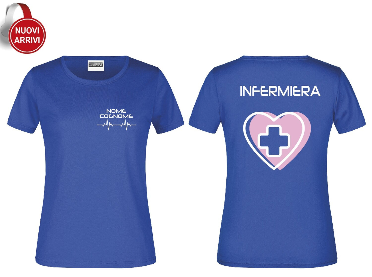 T-shirt Infermiera New CUORE ROSA - Personalizzata con nome