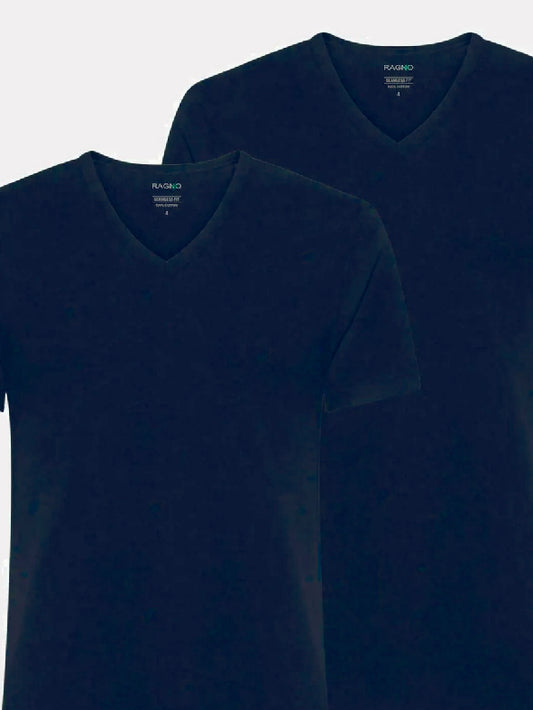 T-shirt Maglificio Ragno maglietta Scollo V in cotone Blu Bipack 2x1