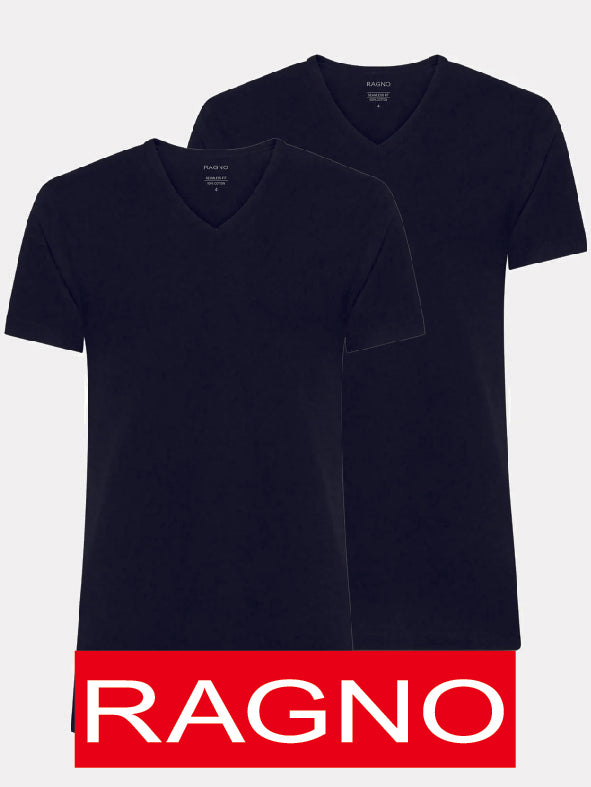 T-shirt Maglificio Ragno maglietta Scollo V in cotone Nero Bipack 2x1