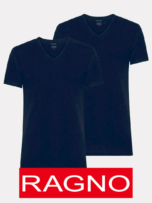 T-shirt Maglificio Ragno maglietta Scollo V in cotone Blu Bipack 2x1